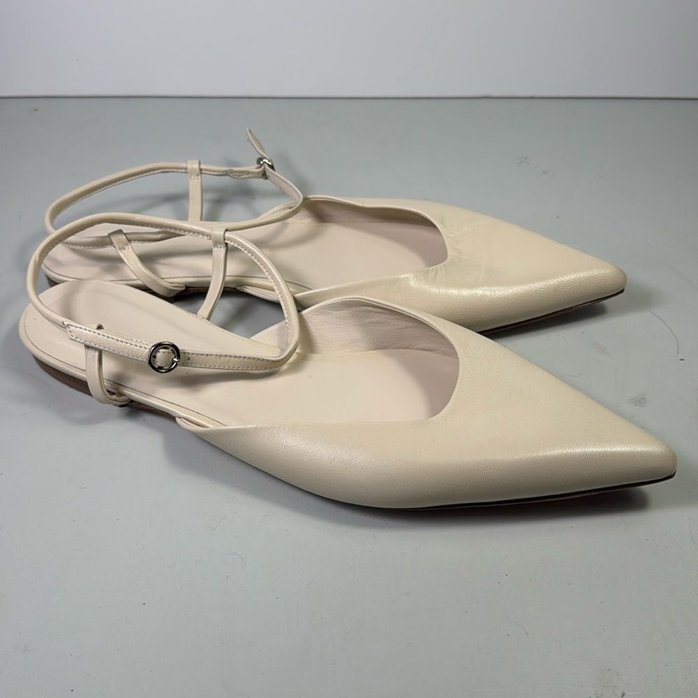 NWOB Aeyde Pointed Toe Leather Cream Slingback Flats Sandals 42 Shoes 11